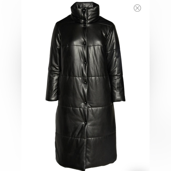 Open Edit coat black long trench puffer pockets snap button down closure 4X NEW - Picture 6 of 8